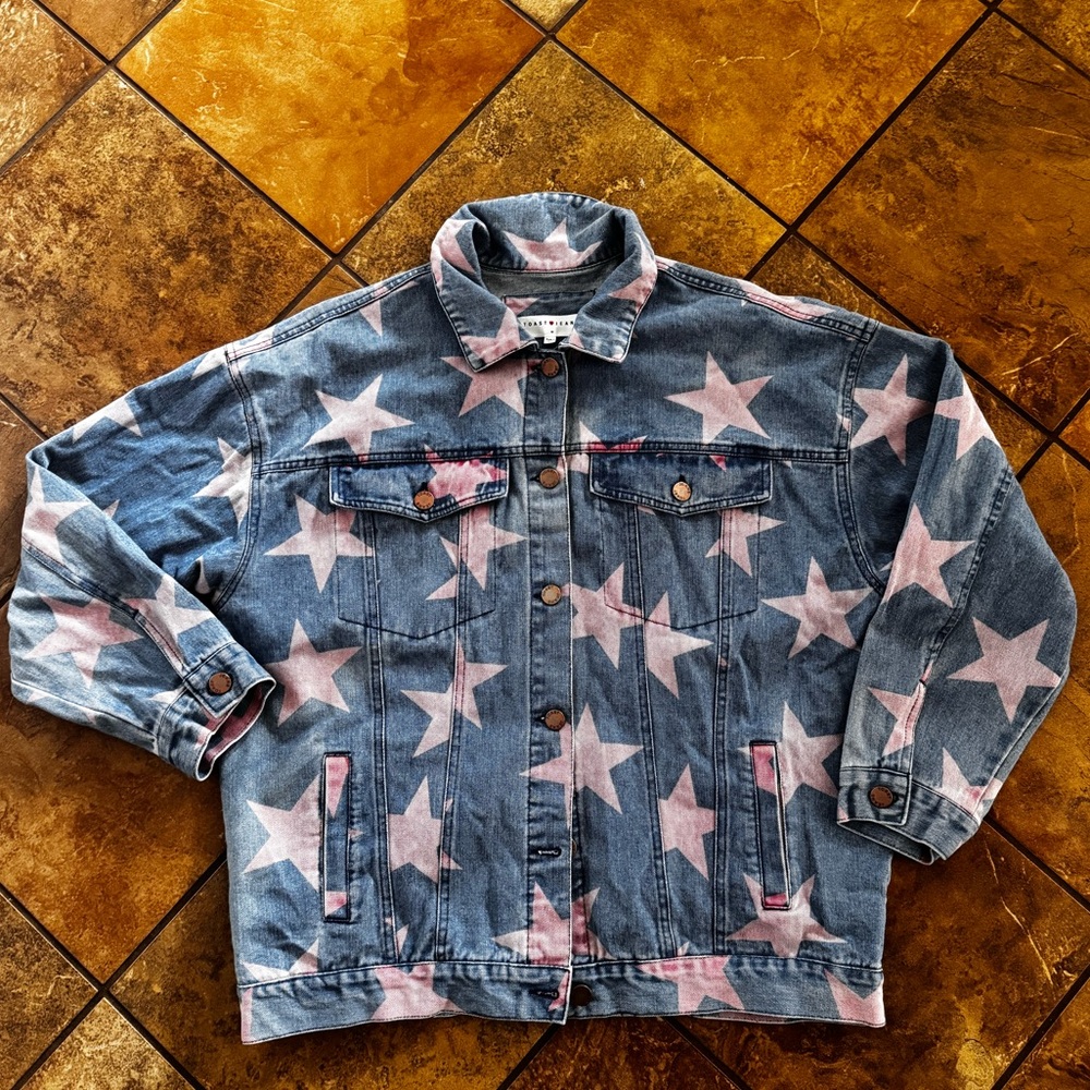 Jean Pink Star Jacket with Vintage Distressed Look